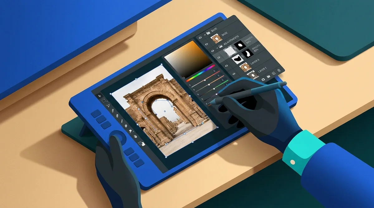 Интерфейс платного аналога Photoshop с панелью инструментов и слоями